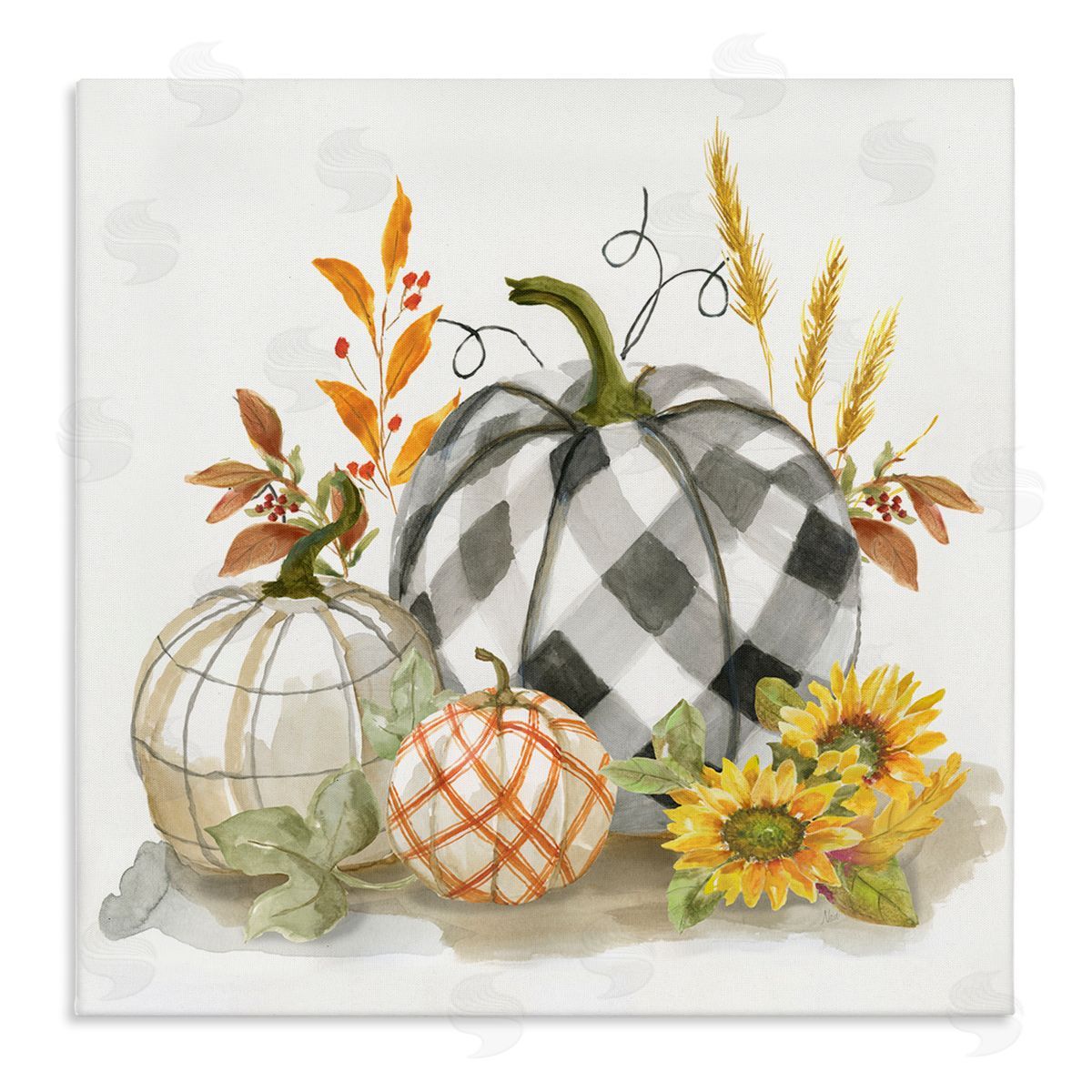 Fall Patchwork Patterned Pumpkins Canvas Wall Art, Home Decor by Nan