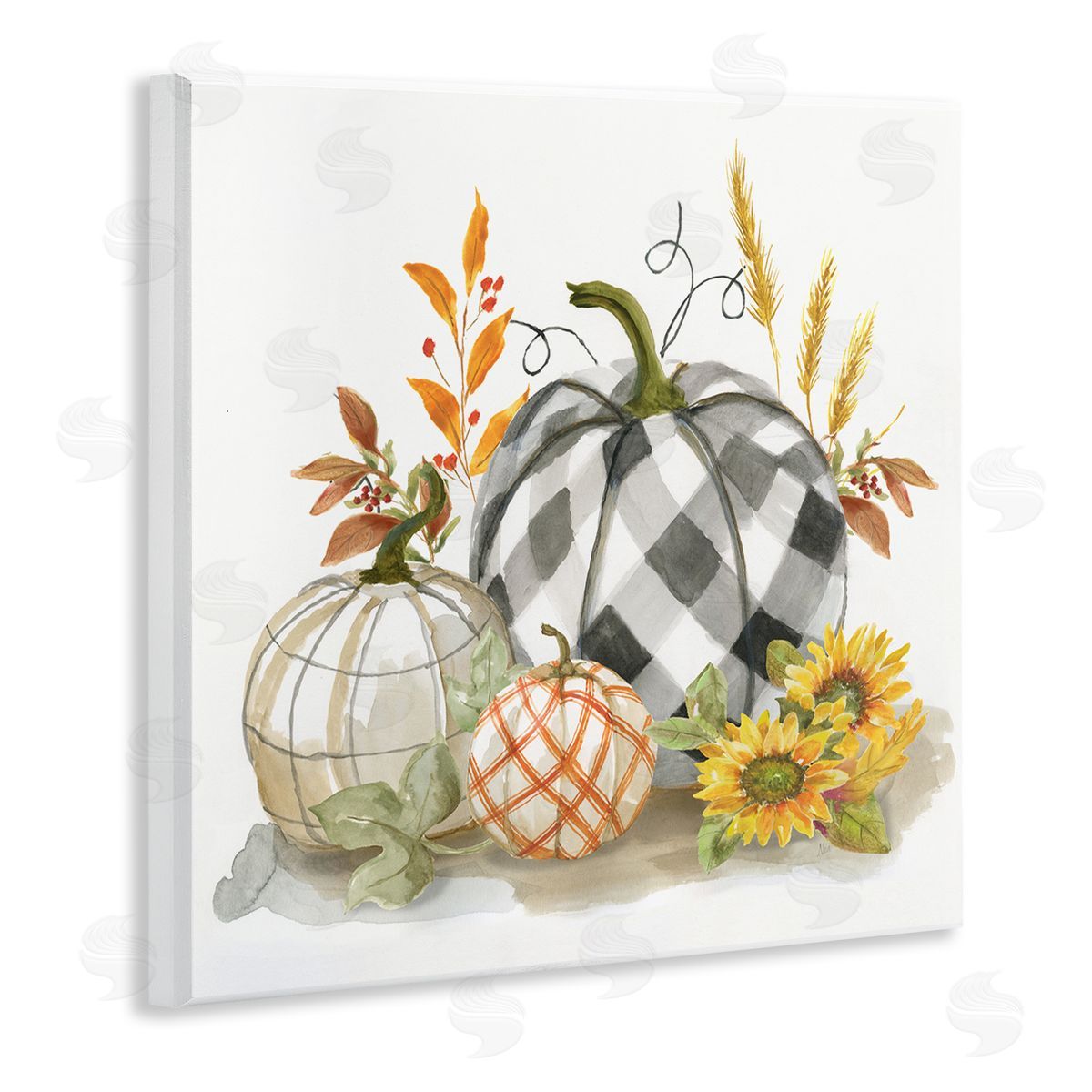 Fall Patchwork Patterned Pumpkins Wood Plaque Wall Art, Home Decor by Nan