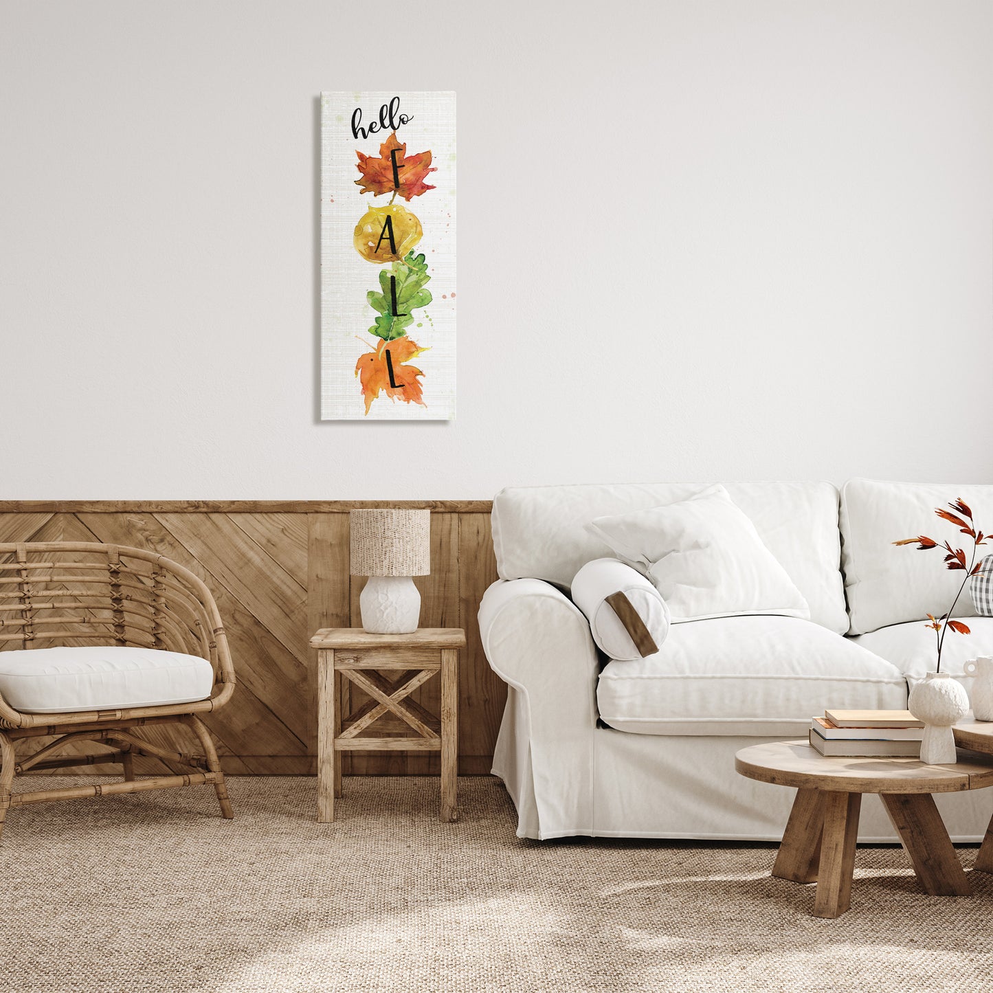 Hello Fall Autumn Greeting Canvas Wall Art in Room, Home Decor by Carol Robinson