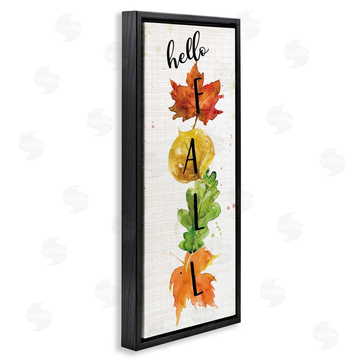 Hello Fall Autumn Greeting Black Floating Frame Canvas Wall Art, Home Decor by Carol Robinson