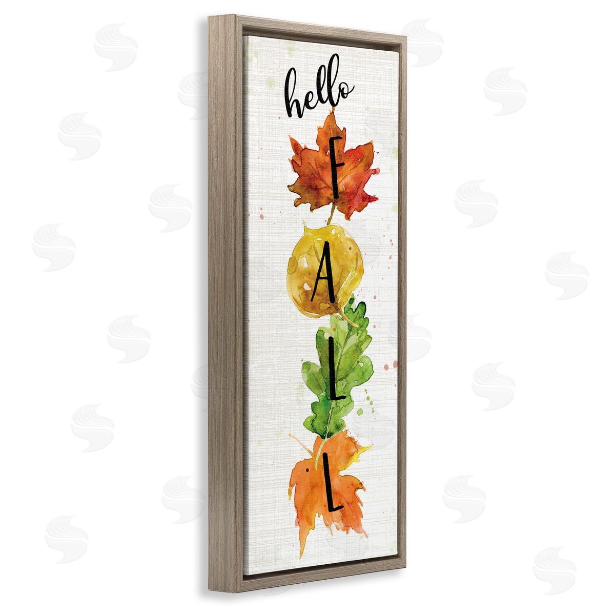 Hello Fall Autumn Greeting Brown Floating Frame Canvas Wall Art, Home Decor by Carol Robinson