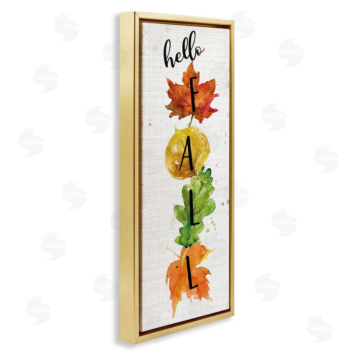 Hello Fall Autumn Greeting Gold Floating Frame Canvas Wall Art, Home Decor by Carol Robinson