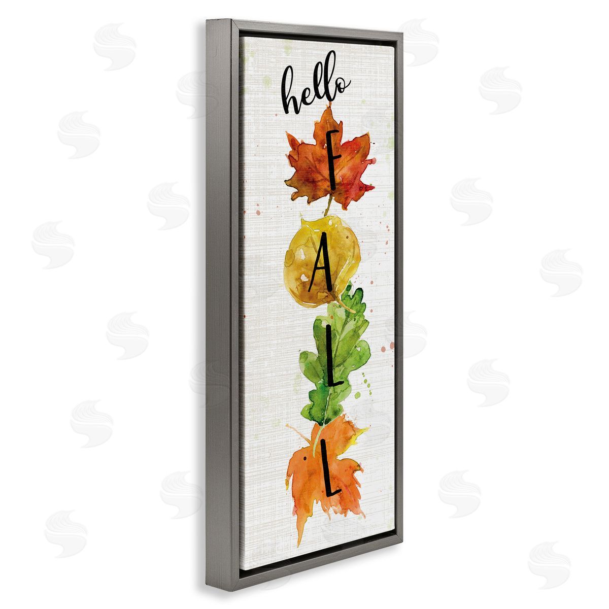Hello Fall Autumn Greeting Grey Floating Frame Canvas Wall Art, Home Decor by Carol Robinson
