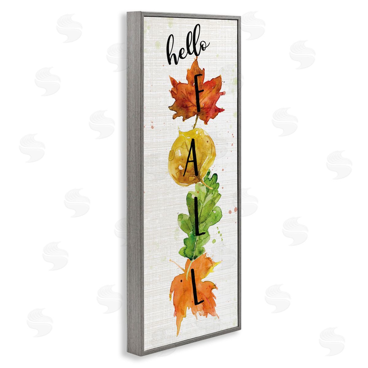 Hello Fall Autumn Greeting Grey Frame Print Wall Art, Home Decor by Carol Robinson