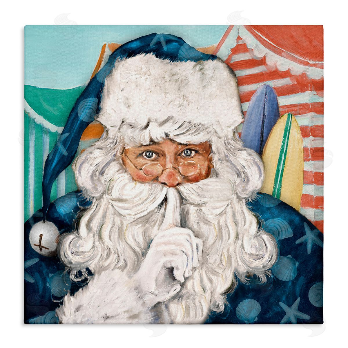 Patricia Pinto Nautical Santa Claus Quiet Hand Gesture Beach Tents Stretched Canvas Wall Art Print