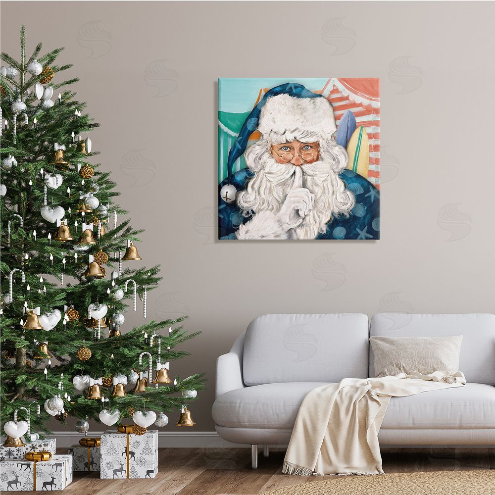 Patricia Pinto Nautical Santa Claus Quiet Hand Gesture Beach Tents Canvas Wall Art in Room