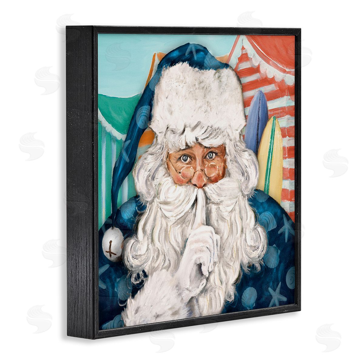 Patricia Pinto Nautical Santa Claus Quiet Hand Gesture Beach Tents Black Framed Glicee Wall Art Print