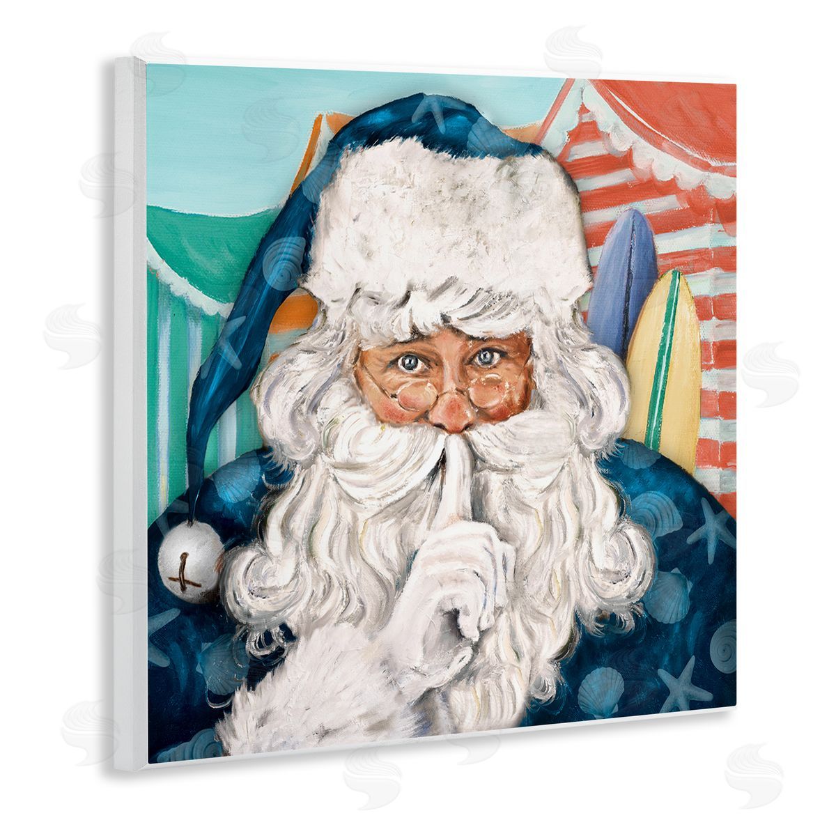 Patricia Pinto Nautical Santa Claus Quiet Hand Gesture Beach Tents Wooden Wall Plaque Art Print