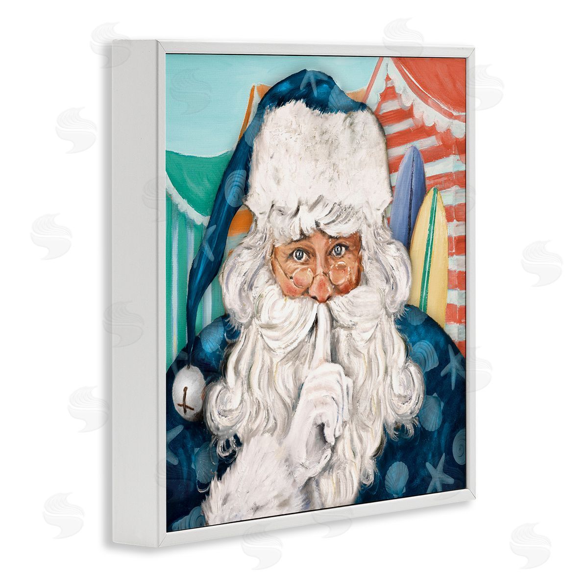 Patricia Pinto Nautical Santa Claus Quiet Hand Gesture Beach Tents White Framed Glicee Wall Art Print