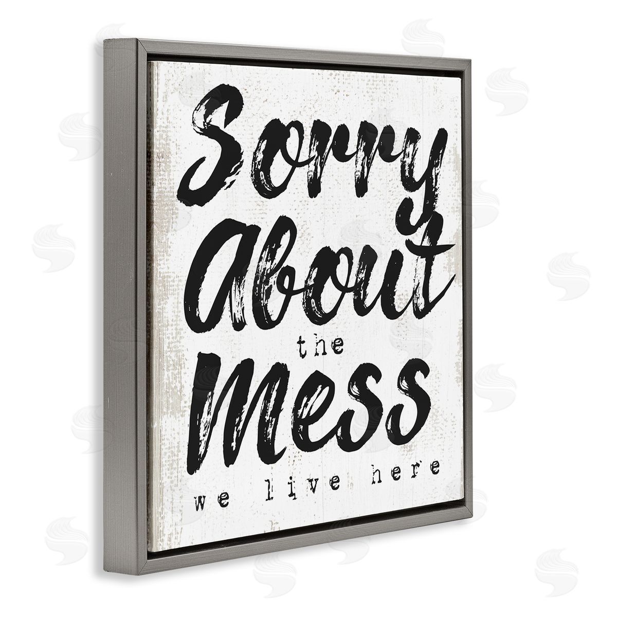Stupell Studio Sorry About Mess We Live Here Phrase Rustic Gray Floating Frame Canvas Wall Art Print
