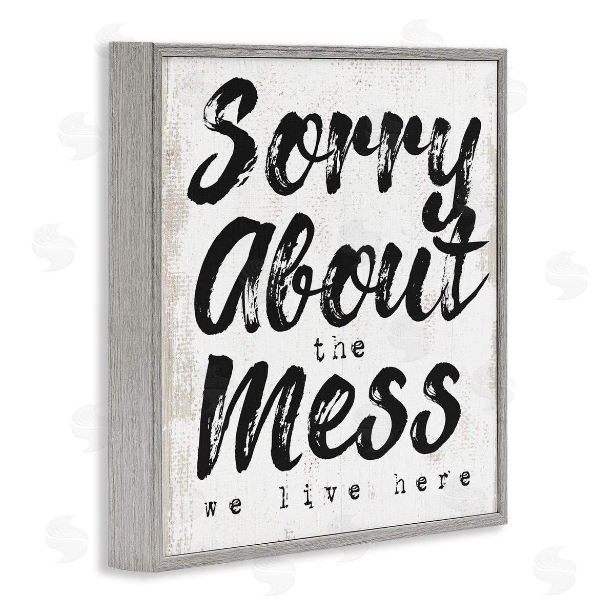 Stupell Studio Sorry About Mess We Live Here Phrase Rustic Gray Framed Glicee Wall Art Print