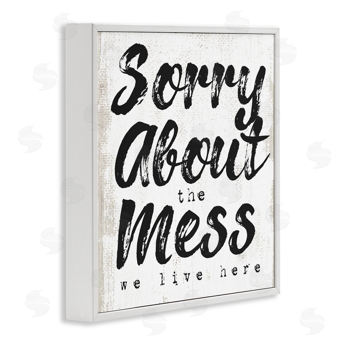 Stupell Studio Sorry About Mess We Live Here Phrase Rustic White Framed Glicee Wall Art Print