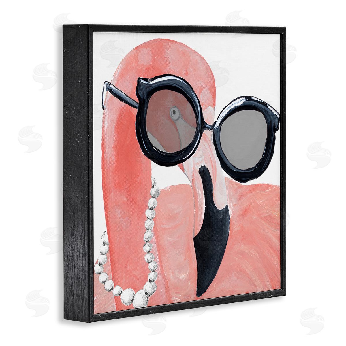 Flamingo with Glam Pearls Black Frame Print Wall Art, Home Decor by Gina Ritter