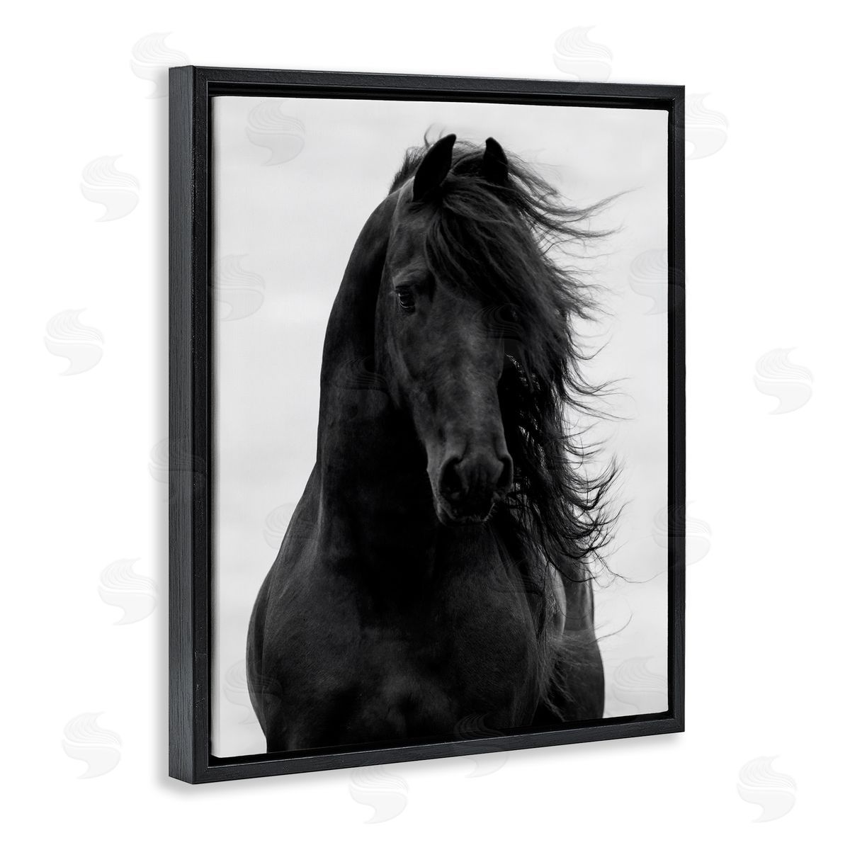 Black Stallion Horse Portrait Black Floating Frame Canvas Wall Art, Home Decor by Carol Walker