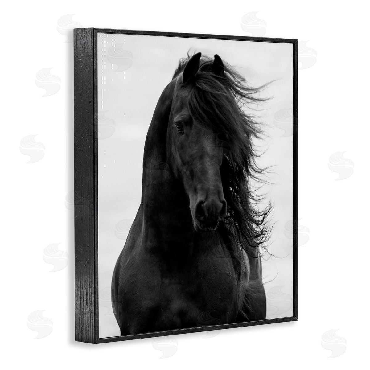 Black Stallion Horse Portrait Black Frame Print Wall Art, Home Decor by Carol Walker