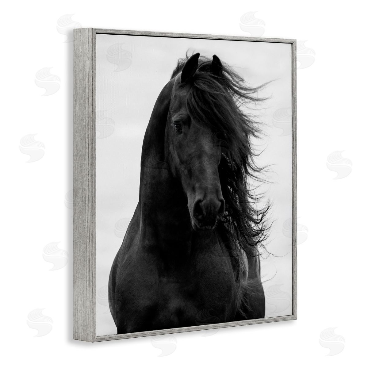 Black Stallion Horse Portrait Grey Frame Print Wall Art, Home Decor by Carol Walker