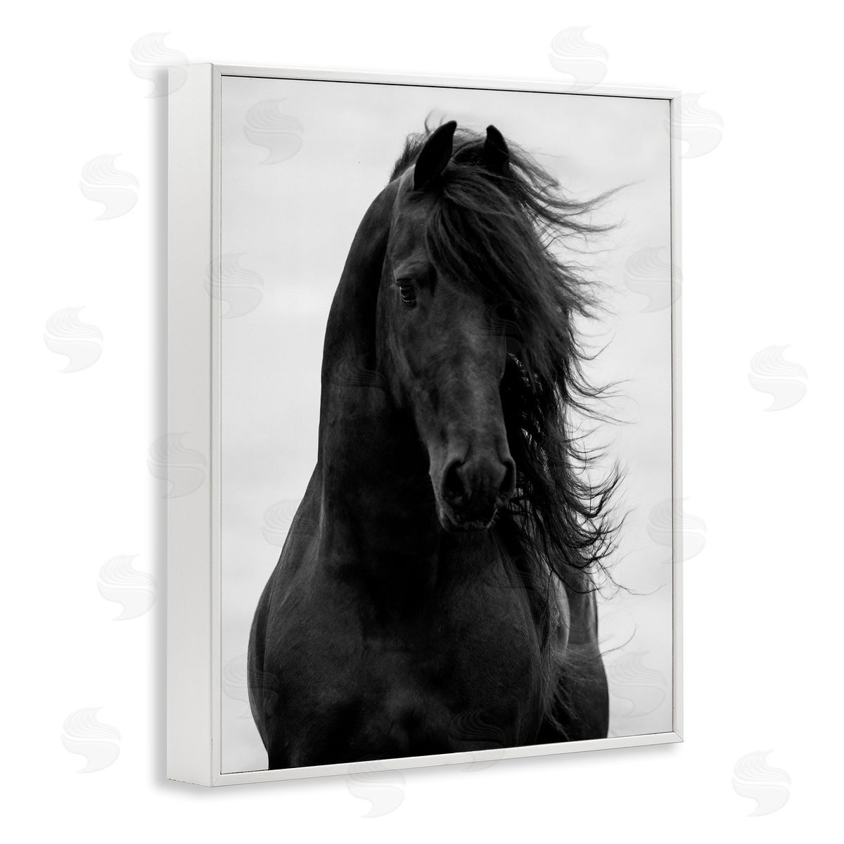 Black Stallion Horse Portrait White Frame Print Wall Art, Home Decor by Carol Walker