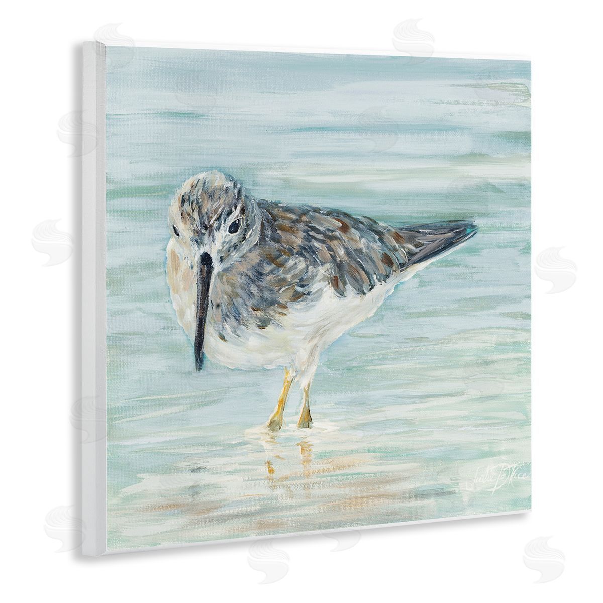 Sandpiper in Shallow Beach Waters Wood Plaque Wall Art, Home Decor by Julie DeRice