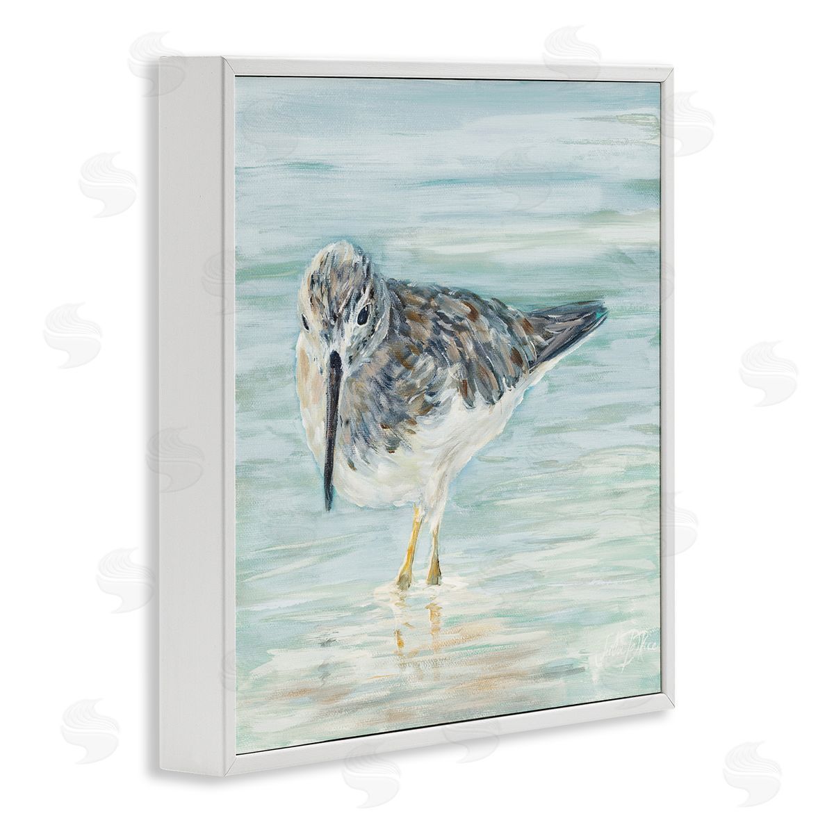 Sandpiper in Shallow Beach Waters White Frame Print Wall Art, Home Decor by Julie DeRice