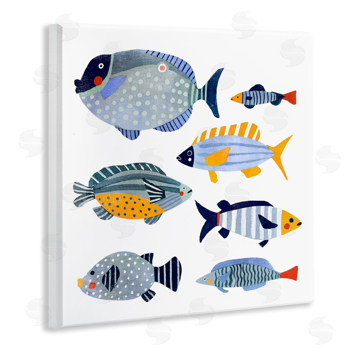 Victoria Barnes Children's Aquatic Fish Arrangement Playful Blue Yellow Animals Wooden Wall Plaque Art Print