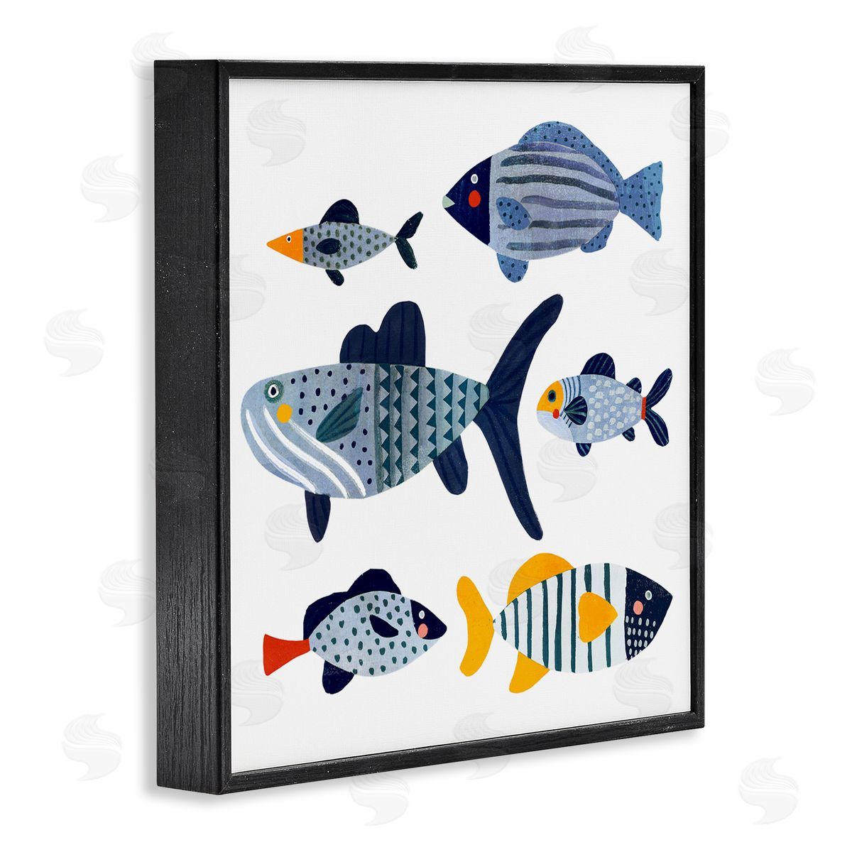 Victoria Barnes Kid's Tropical Fish Collage Playful Blue Aquatic Animals Black Framed Glicee Wall Art Print