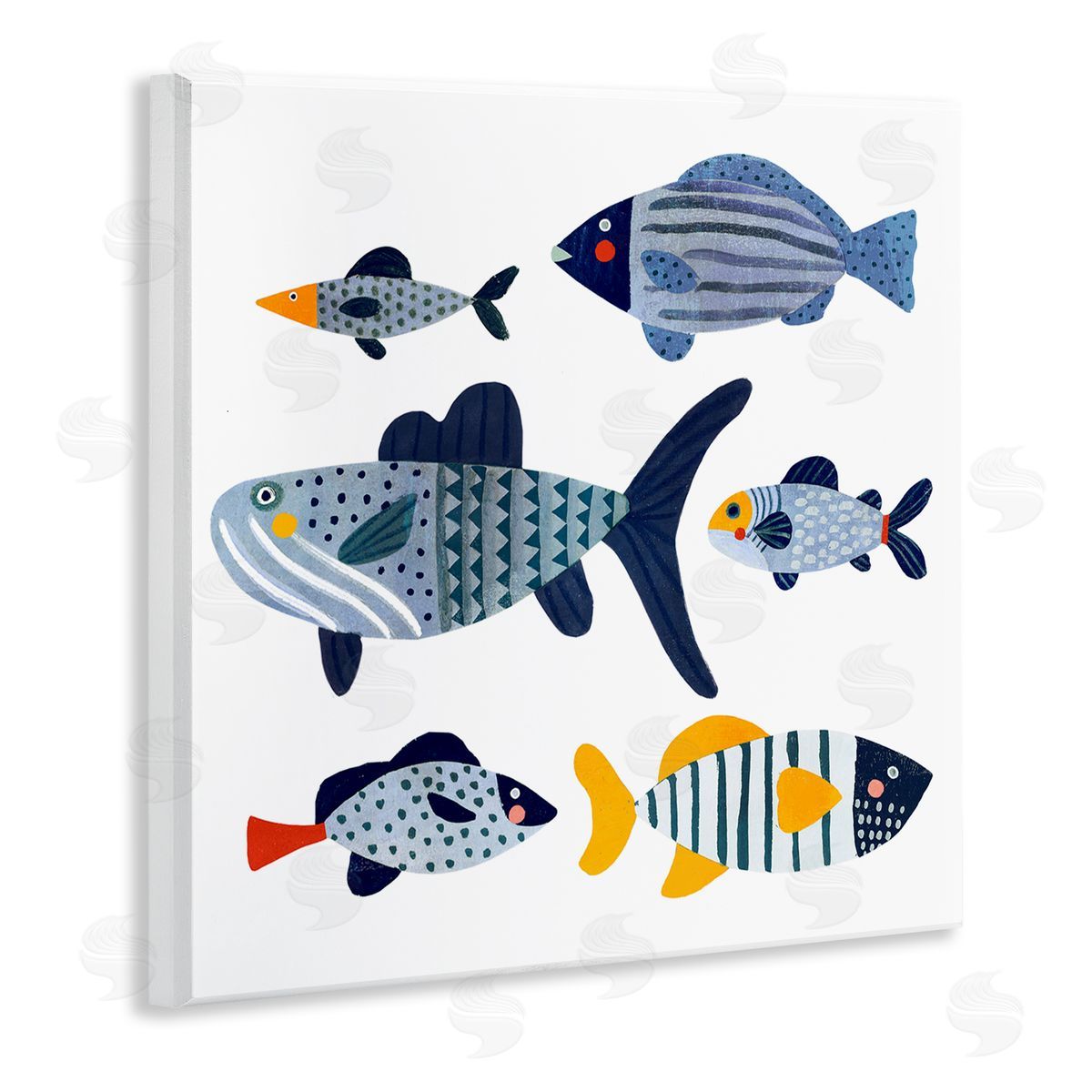Victoria Barnes Kid's Tropical Fish Collage Playful Blue Aquatic Animals Wooden Wall Plaque Art Print