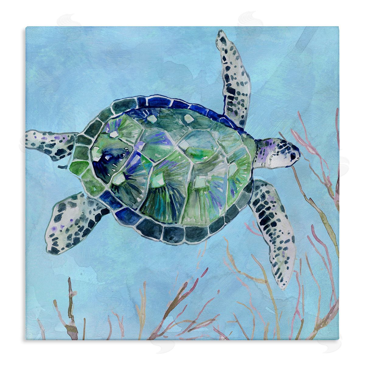Carol Robinson Speckled Sea Tortoise Deep Sea Aquatic Animal Stretched Canvas Wall Art Print