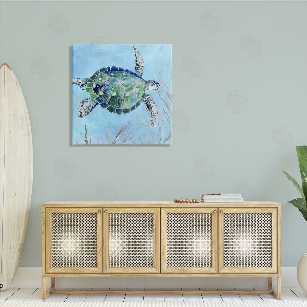 Carol Robinson Speckled Sea Tortoise Deep Sea Aquatic Animal Canvas Wall Art in Room