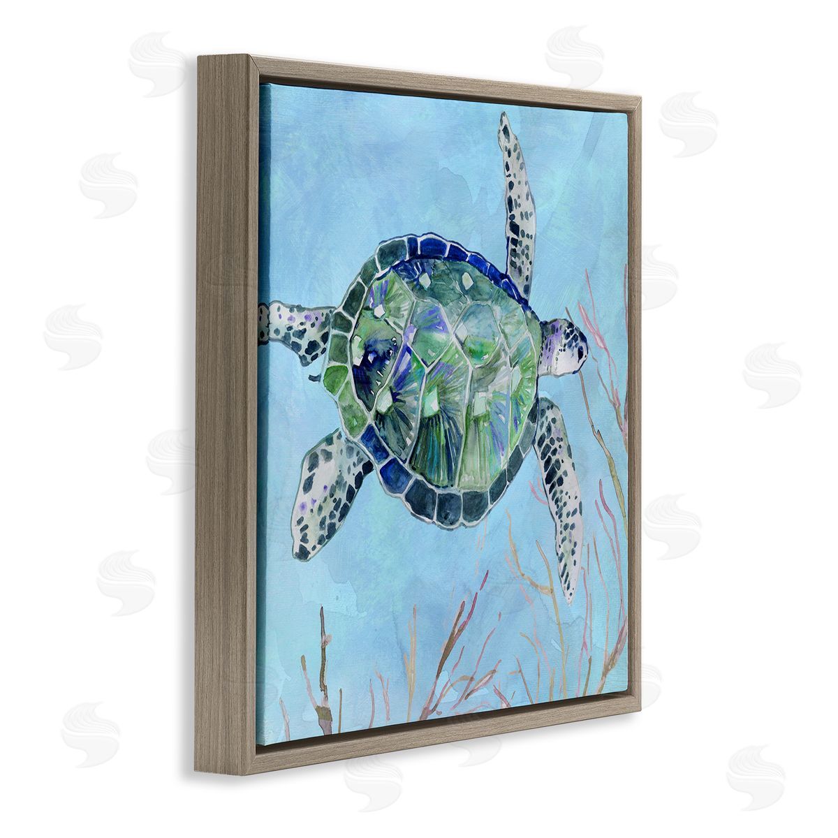 Carol Robinson Speckled Sea Tortoise Deep Sea Aquatic Animal Brown Floating Frame Canvas Wall Art Print