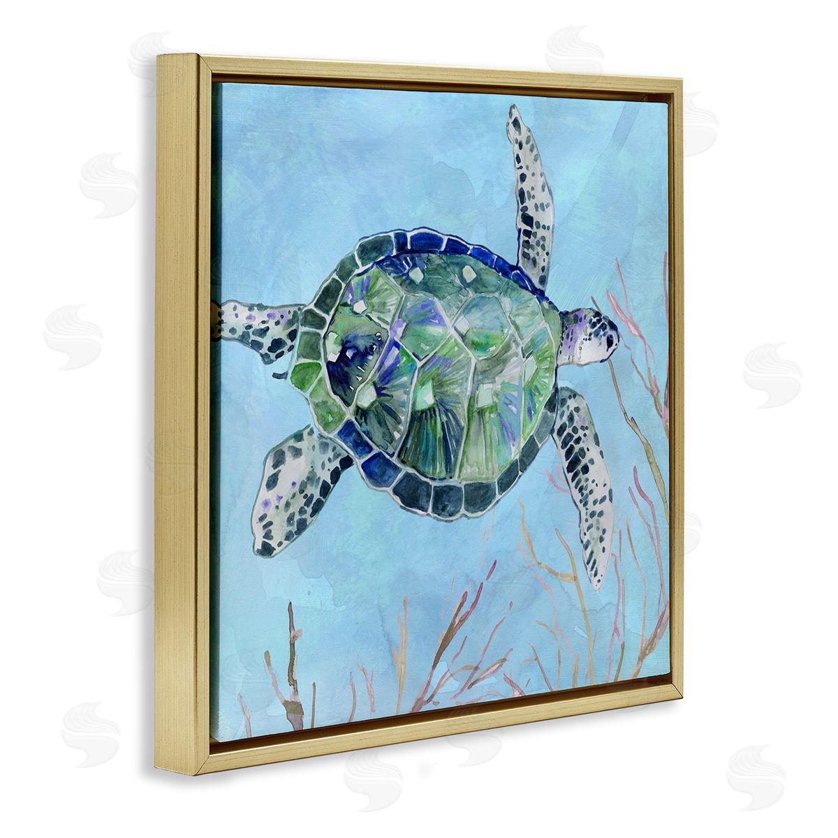 Carol Robinson Speckled Sea Tortoise Deep Sea Aquatic Animal Gold Floating Frame Canvas Wall Art Print
