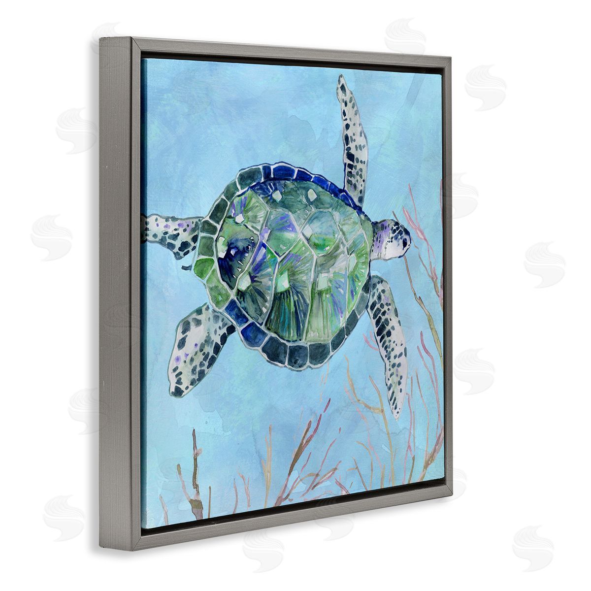Carol Robinson Speckled Sea Tortoise Deep Sea Aquatic Animal Gray Floating Frame Canvas Wall Art Print