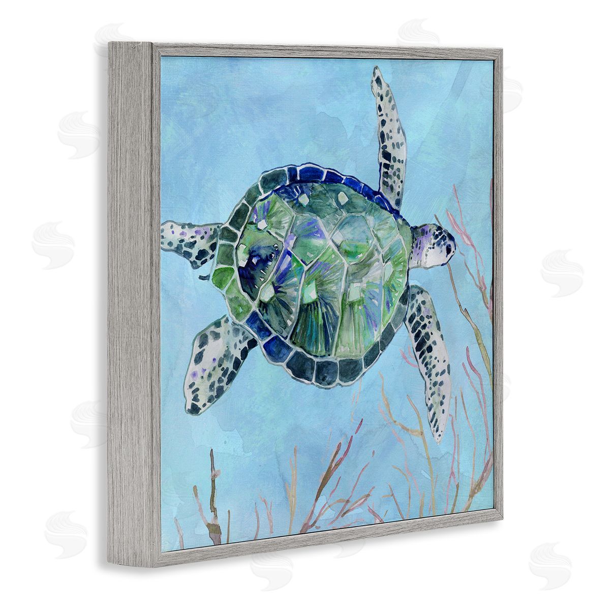 Carol Robinson Speckled Sea Tortoise Deep Sea Aquatic Animal Gray Framed Glicee Wall Art Print