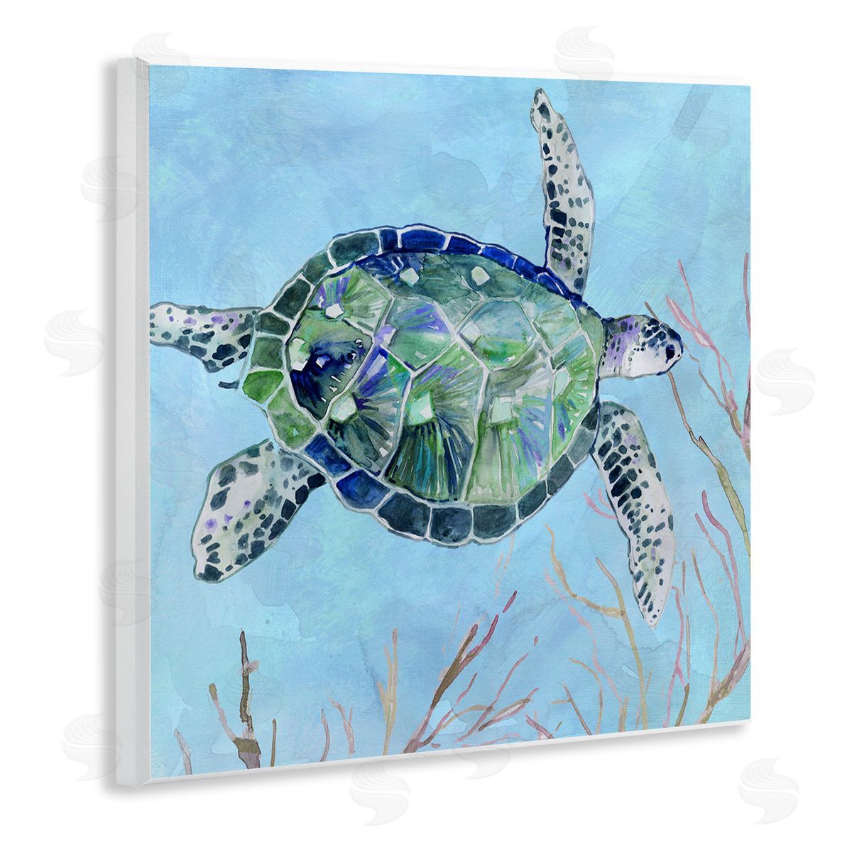 Carol Robinson Speckled Sea Tortoise Deep Sea Aquatic Animal Wooden Wall Plaque Art Print