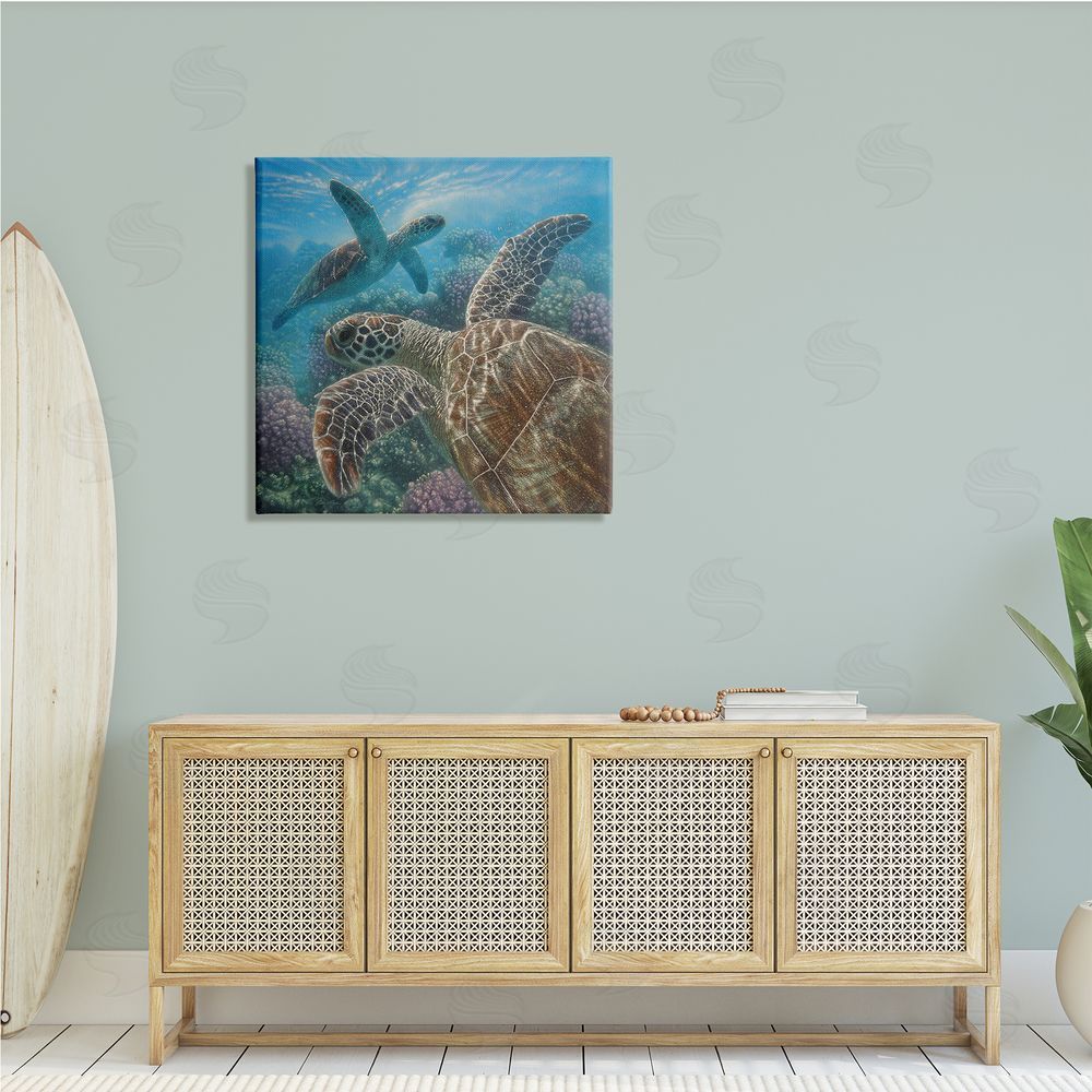 Collin Bogle Sea Turtle Pair Coral Reef Ocean Life Scene Canvas Wall Art in Room