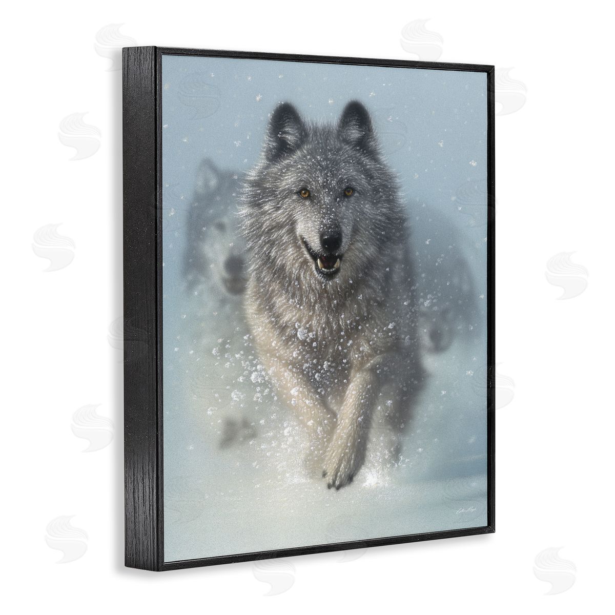 Wolves Running Through Snow Black Frame Print Wall Art, Home Decor by Collin Bogle