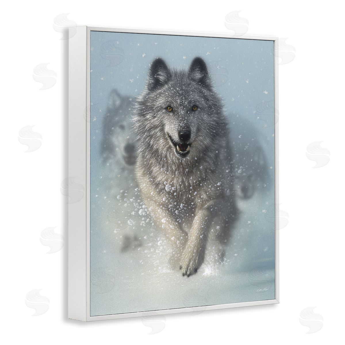 Wolves Running Through Snow White Frame Print Wall Art, Home Decor by Collin Bogle