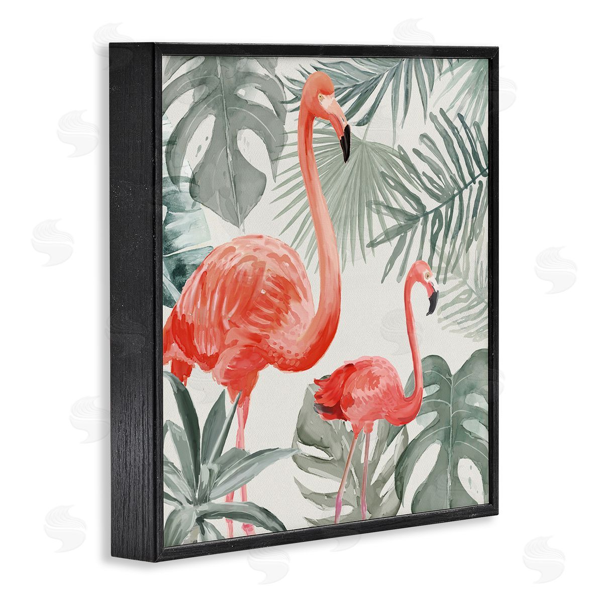 Carson Lyons Tropical Flamingo Family Pink Birds Monstera Palm Leaves Black Framed Glicee Wall Art Print