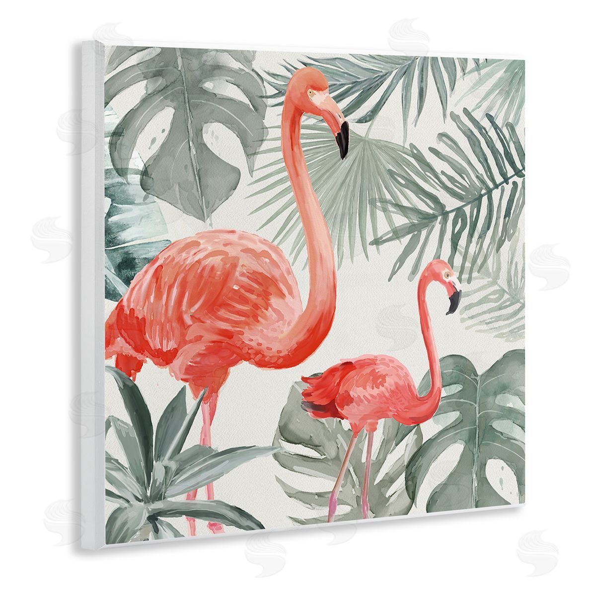 Carson Lyons Tropical Flamingo Family Pink Birds Monstera Palm Leaves Wooden Wall Plaque Art Print
