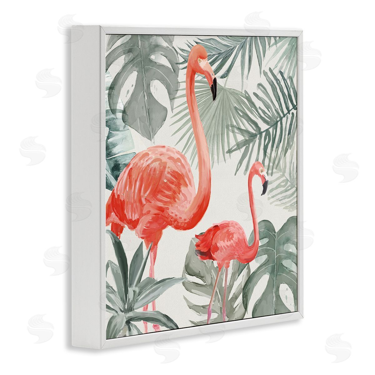 Carson Lyons Tropical Flamingo Family Pink Birds Monstera Palm Leaves White Framed Glicee Wall Art Print