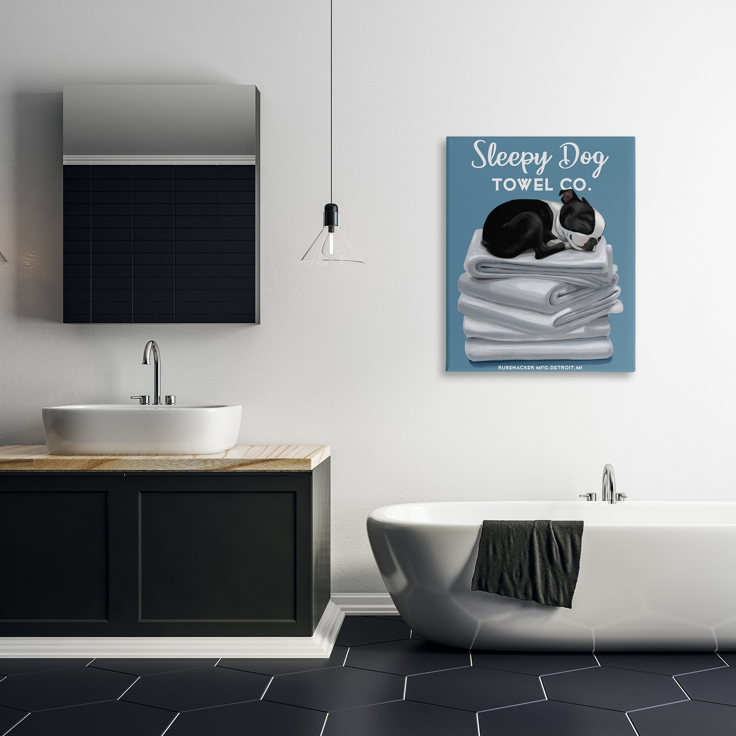 Vintage Sleepy Dog Towel Co Canvas Wall Art in Room, Home Decor by Brian Rubenacker