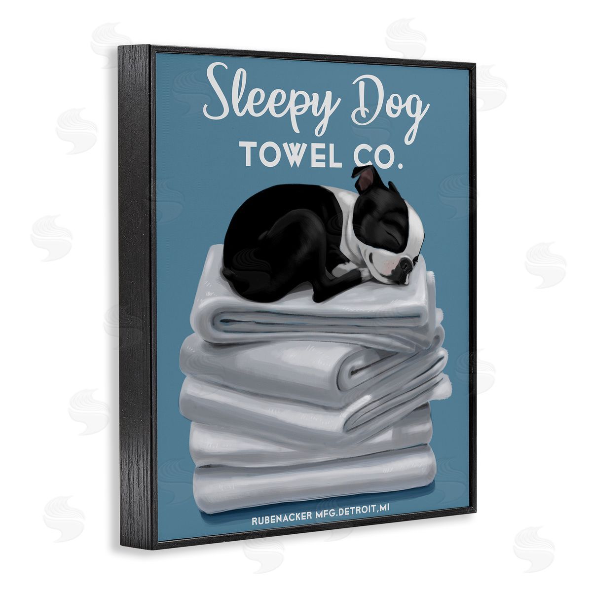 Vintage Sleepy Dog Towel Co Black Frame Print Wall Art, Home Decor by Brian Rubenacker