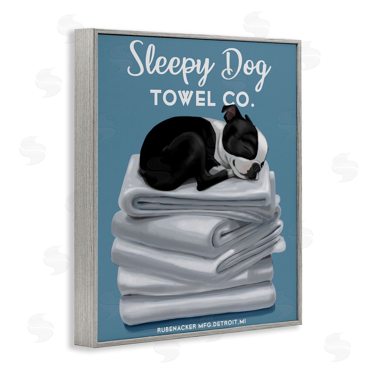Vintage Sleepy Dog Towel Co Grey Frame Print Wall Art, Home Decor by Brian Rubenacker