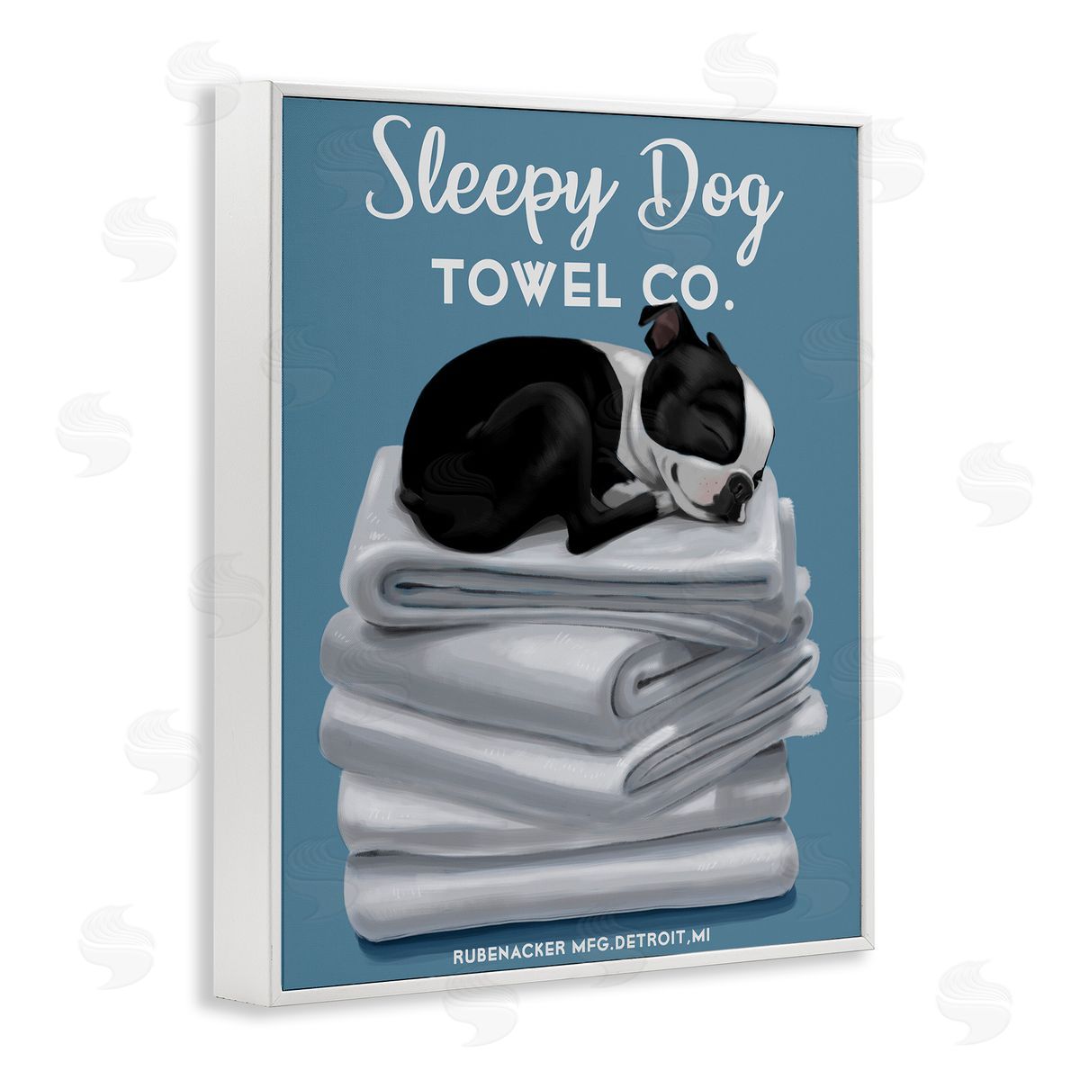 Vintage Sleepy Dog Towel Co White Frame Print Wall Art, Home Decor by Brian Rubenacker