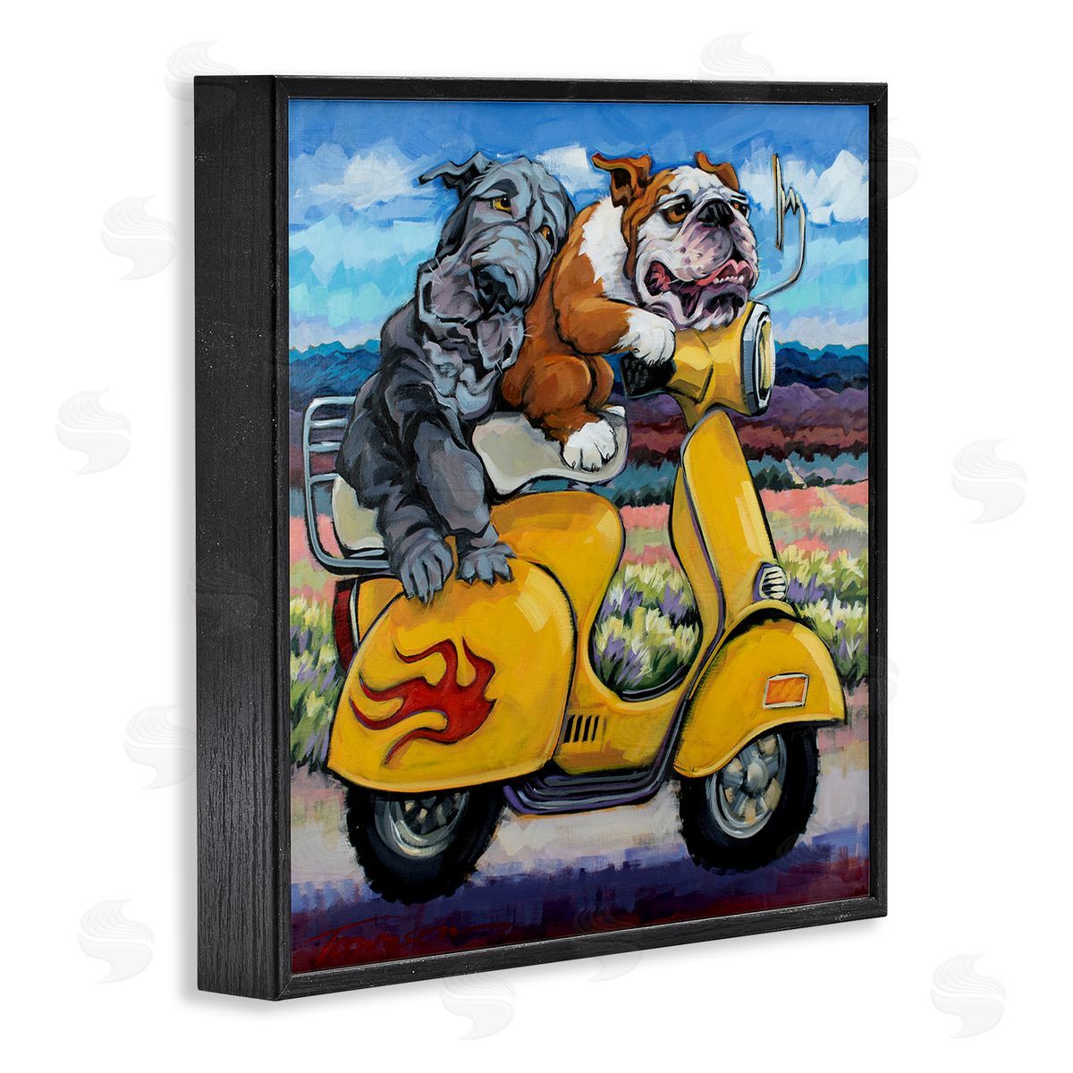 CR Townsend Scooter Dogs Yellow Moped Southwestern Landscape Mountain Bulldogs Black Framed Glicee Wall Art Print