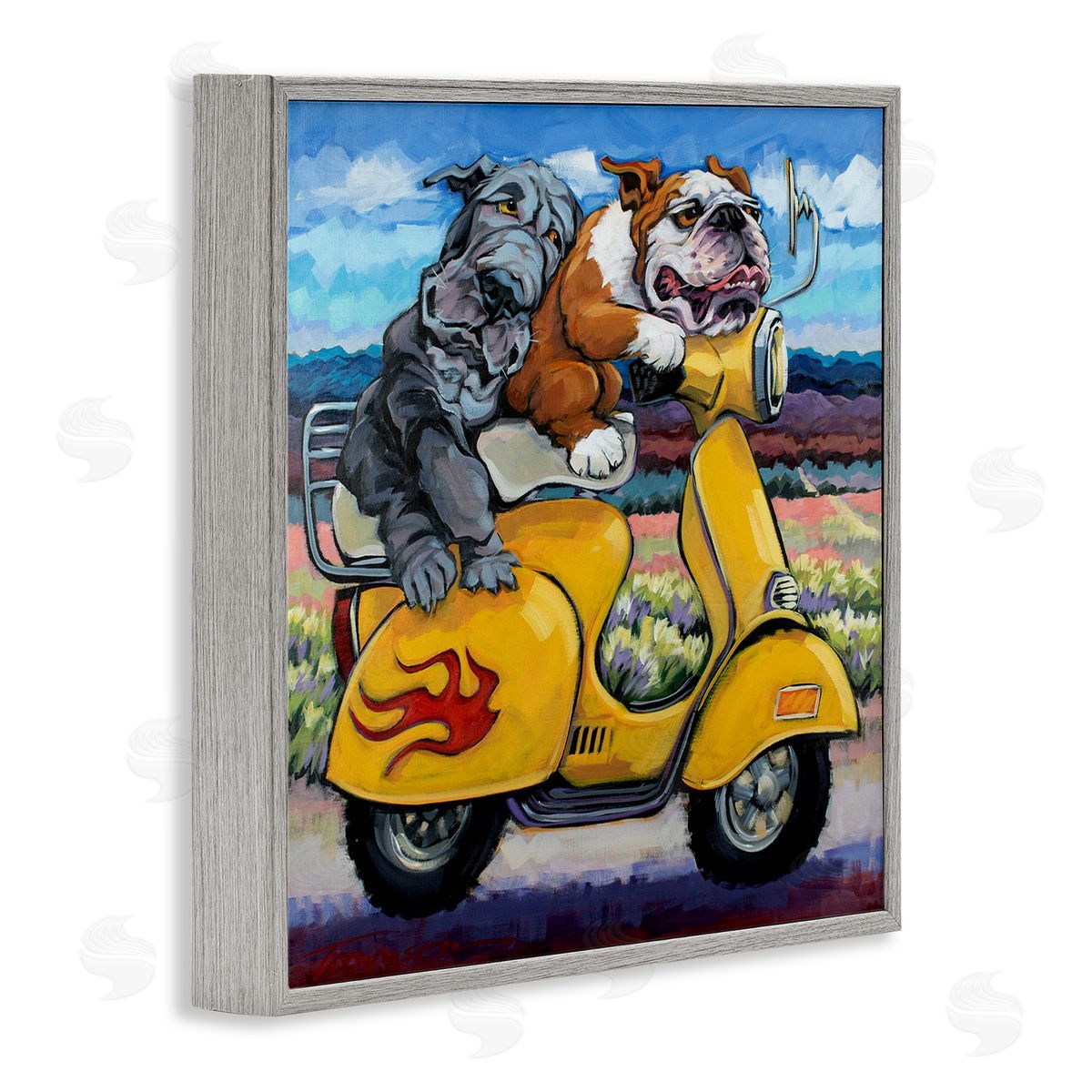 CR Townsend Scooter Dogs Yellow Moped Southwestern Landscape Mountain Bulldogs Gray Framed Glicee Wall Art Print
