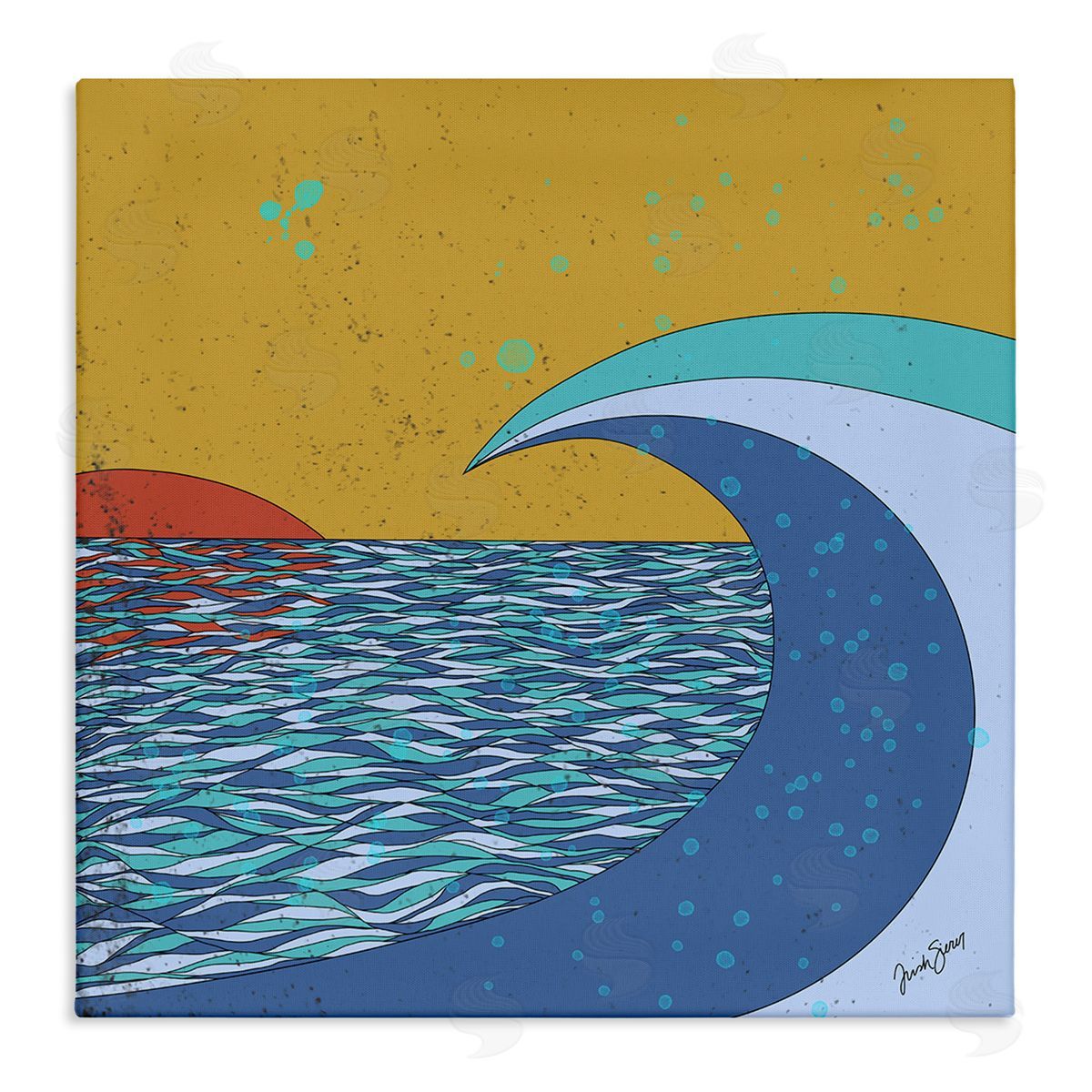 Trish Sierer Sunset Tidal Wave Busy Abstract Ocean Horizon Landscape Stretched Canvas Wall Art Print