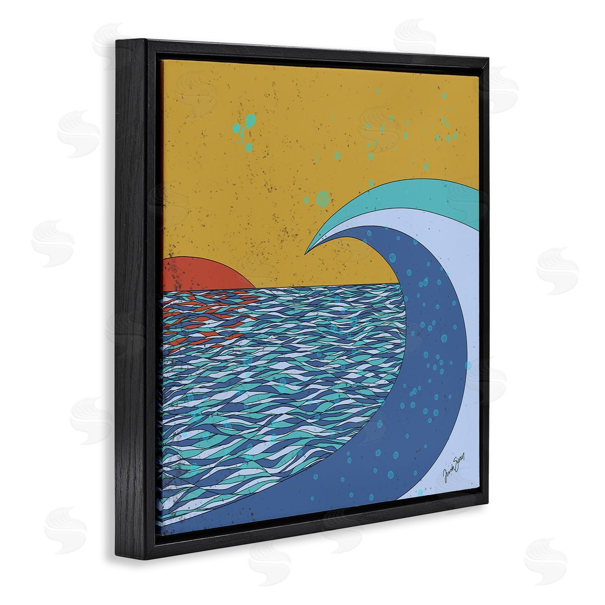 Trish Sierer Sunset Tidal Wave Busy Abstract Ocean Horizon Landscape Black Floating Frame Canvas Wall Art Print