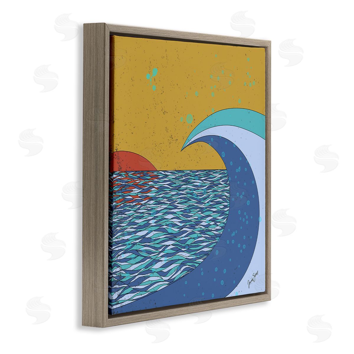 Trish Sierer Sunset Tidal Wave Busy Abstract Ocean Horizon Landscape Brown Floating Frame Canvas Wall Art Print