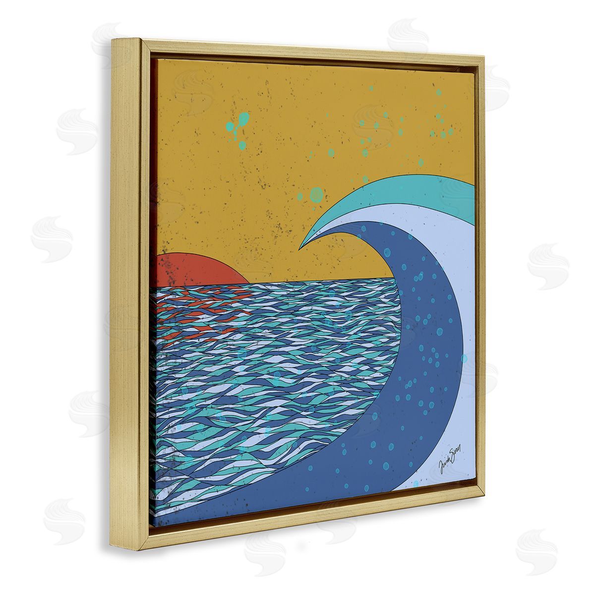 Trish Sierer Sunset Tidal Wave Busy Abstract Ocean Horizon Landscape Gold Floating Frame Canvas Wall Art Print