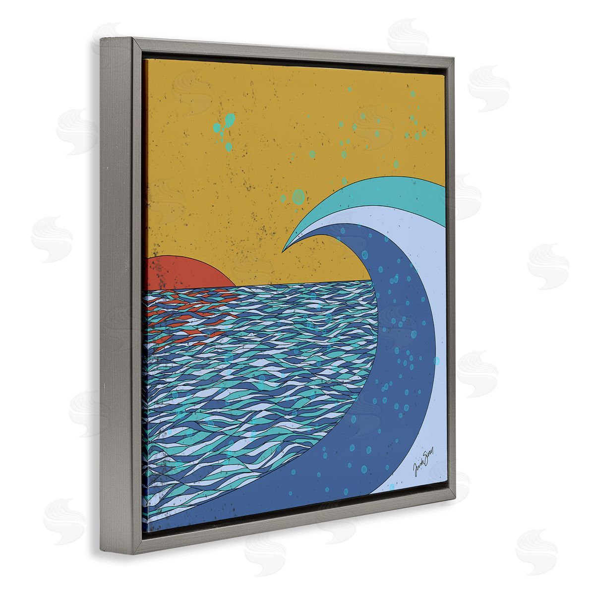 Trish Sierer Sunset Tidal Wave Busy Abstract Ocean Horizon Landscape Gray Floating Frame Canvas Wall Art Print